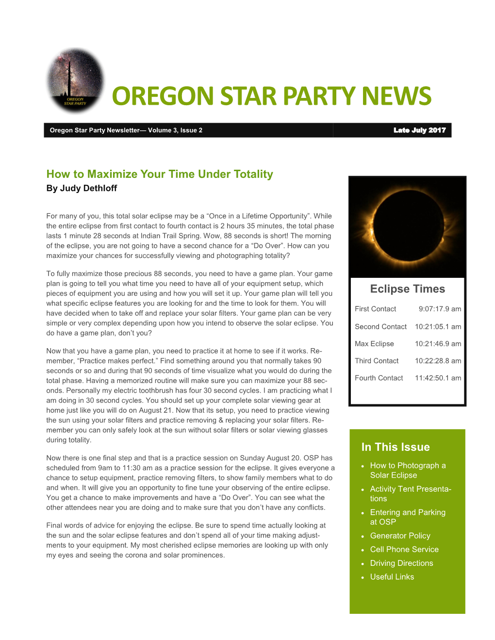 Oregon Star Party News