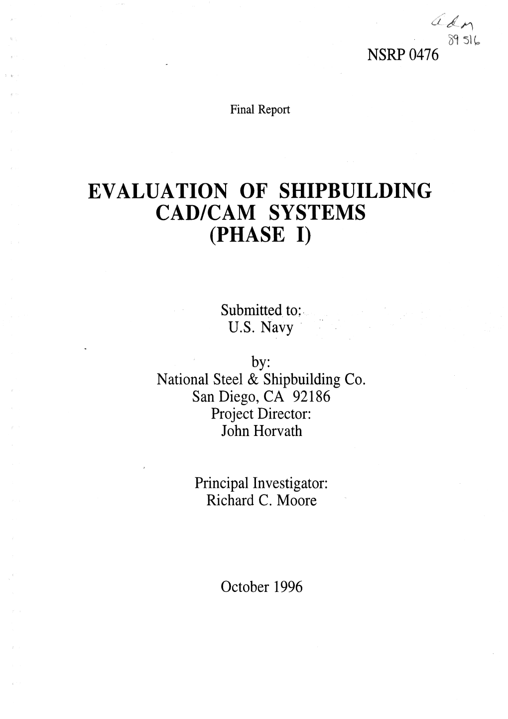 Evaluation of Shipbuilding Cadicam Systems (Phase I)