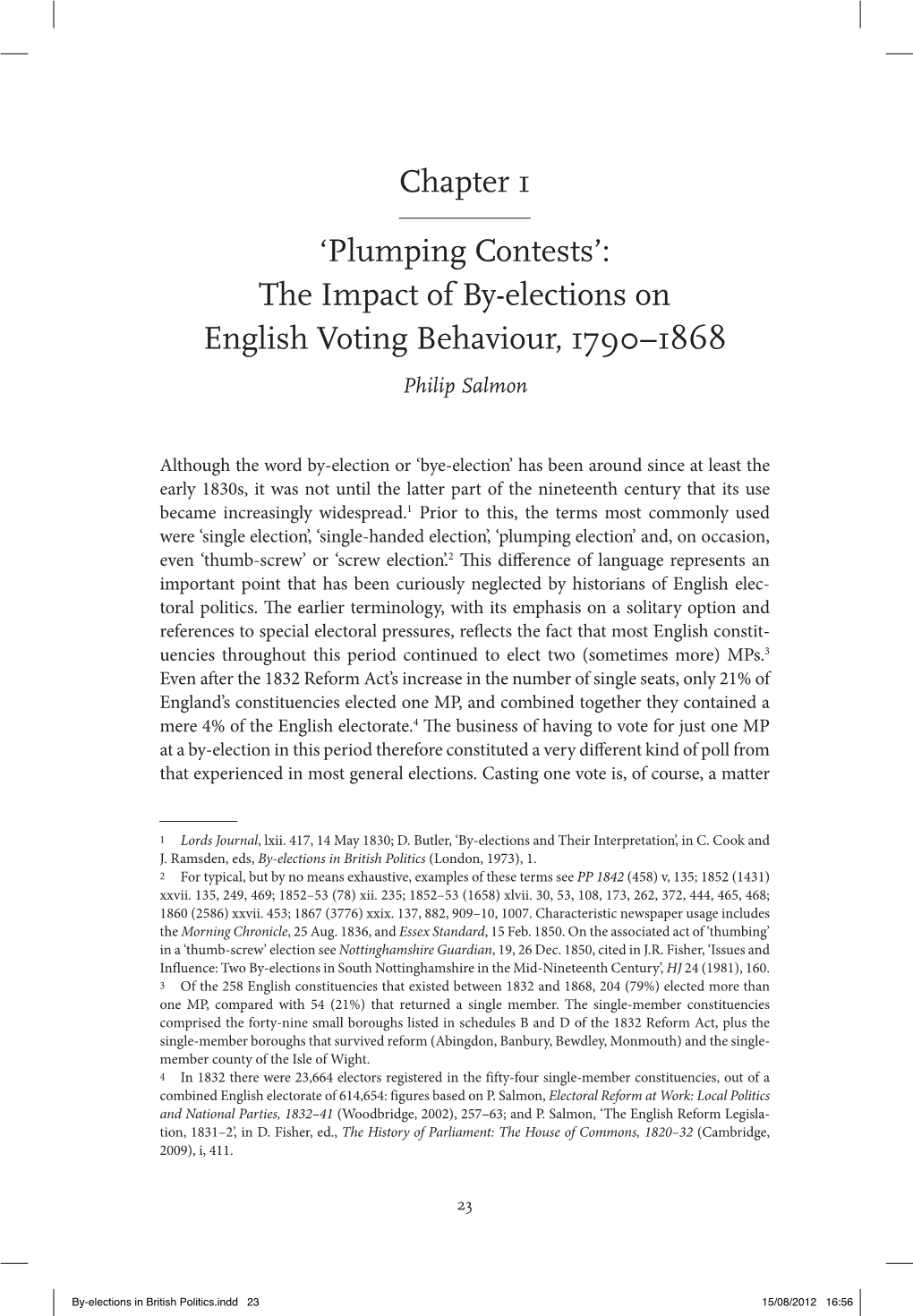 The Impact of By-Elections on English Voting Behaviour, 1790–1868 Philip Salmon