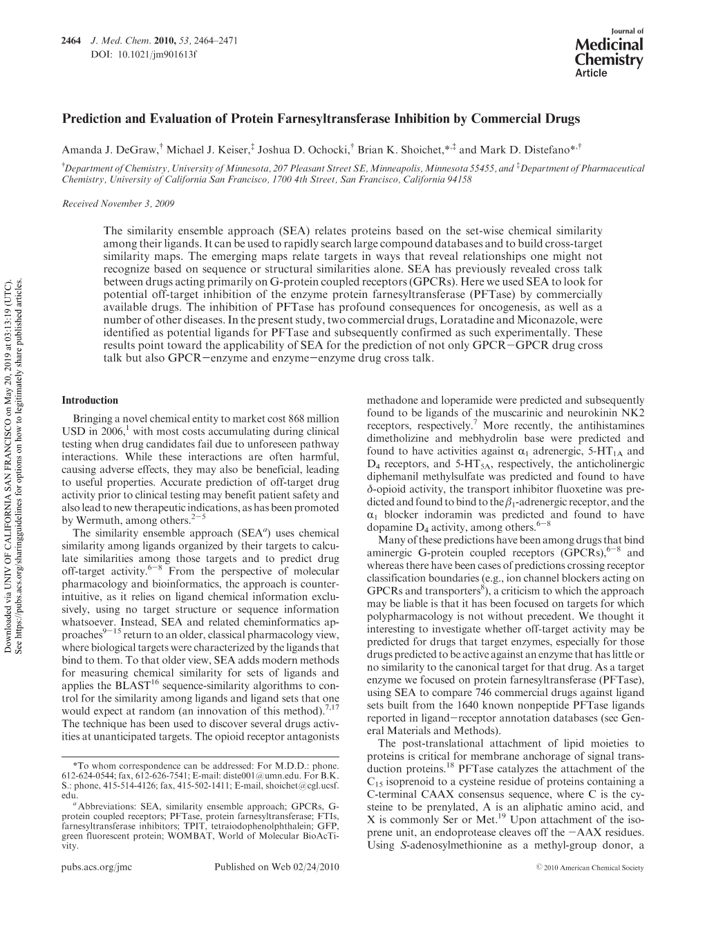 Prediction and Evaluation of Protein Farnesyltransferase Inhibition by Commercial Drugs