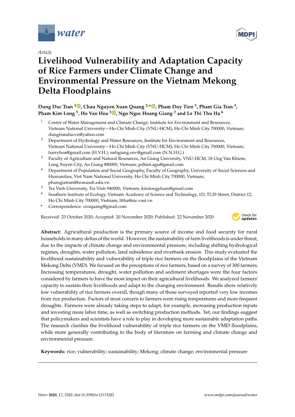 Livelihood Vulnerability and Adaptation Capacity of Rice Farmers Under Climate Change and Environmental Pressure on the Vietnam Mekong Delta Floodplains