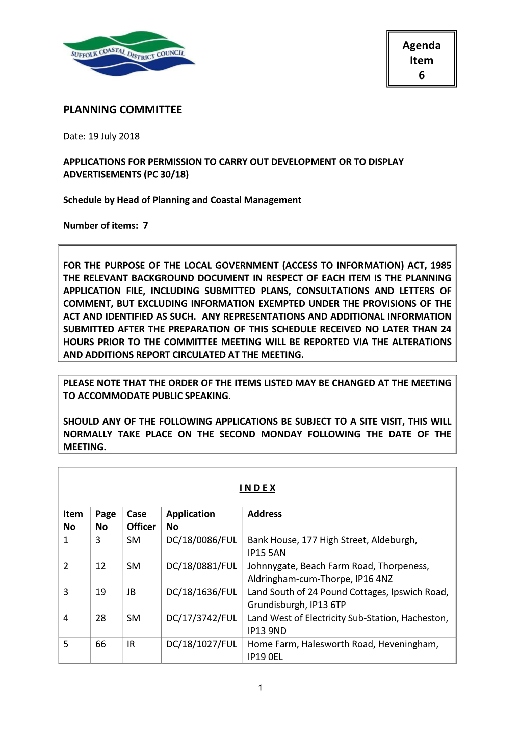 PLANNING COMMITTEE Agenda Item 6