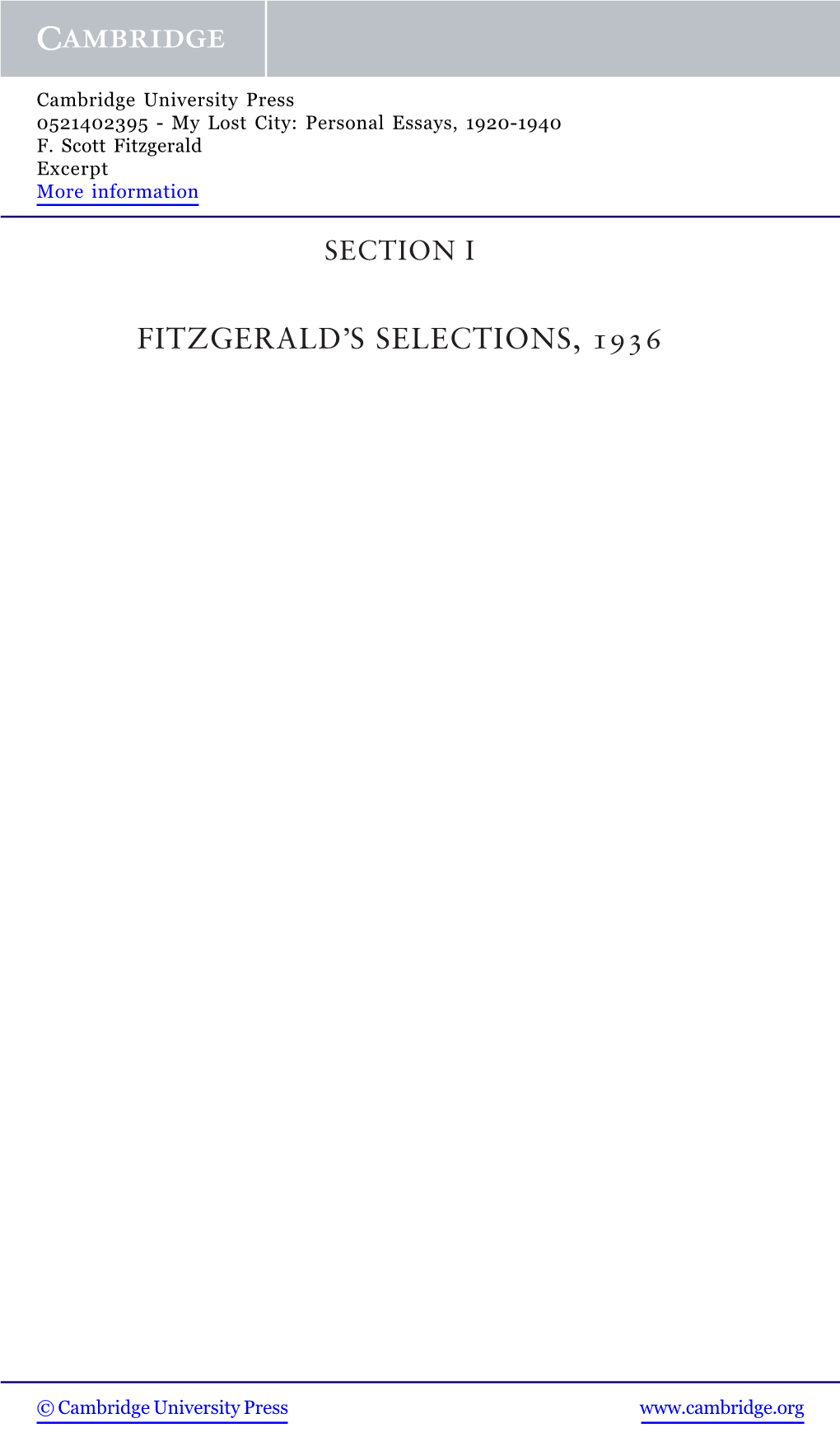 Fitzgerald's Selections, 1936