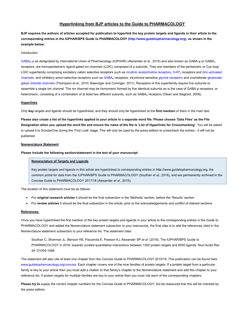 Hyperlinking from BJP Articles to the Guide to PHARMACOLOGY