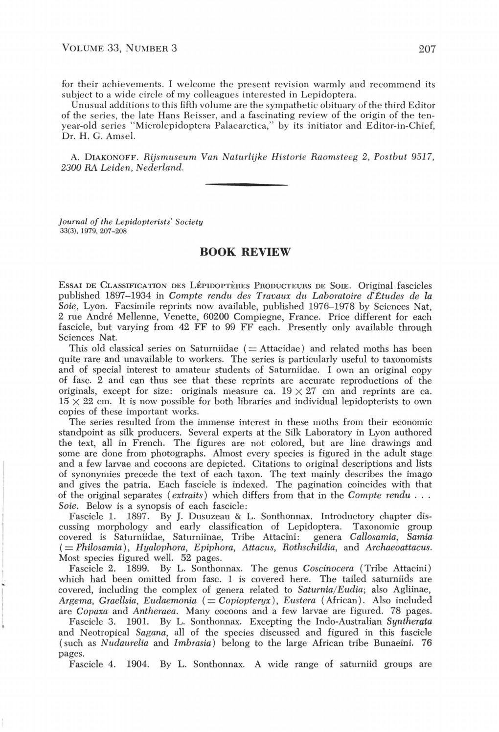 ESSAI DE CLASSIFICATION DES LEPIDOPTERES PRODUCTEURS DE Sole