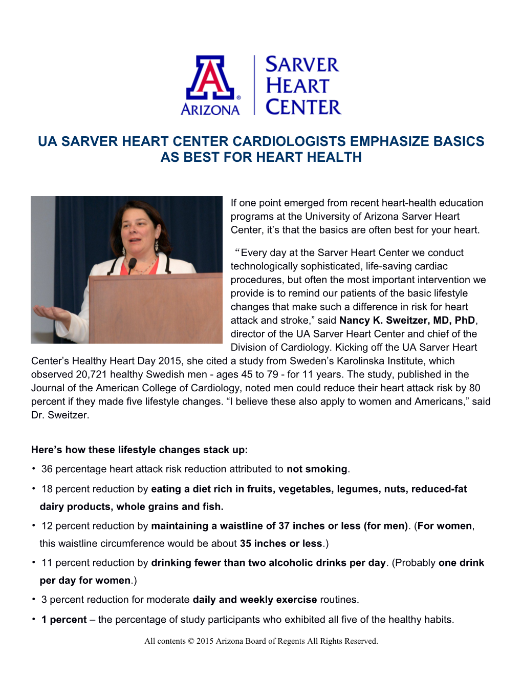 Ua Sarver Heart Center Cardiologists Emphasize Basics As Best for Heart Health