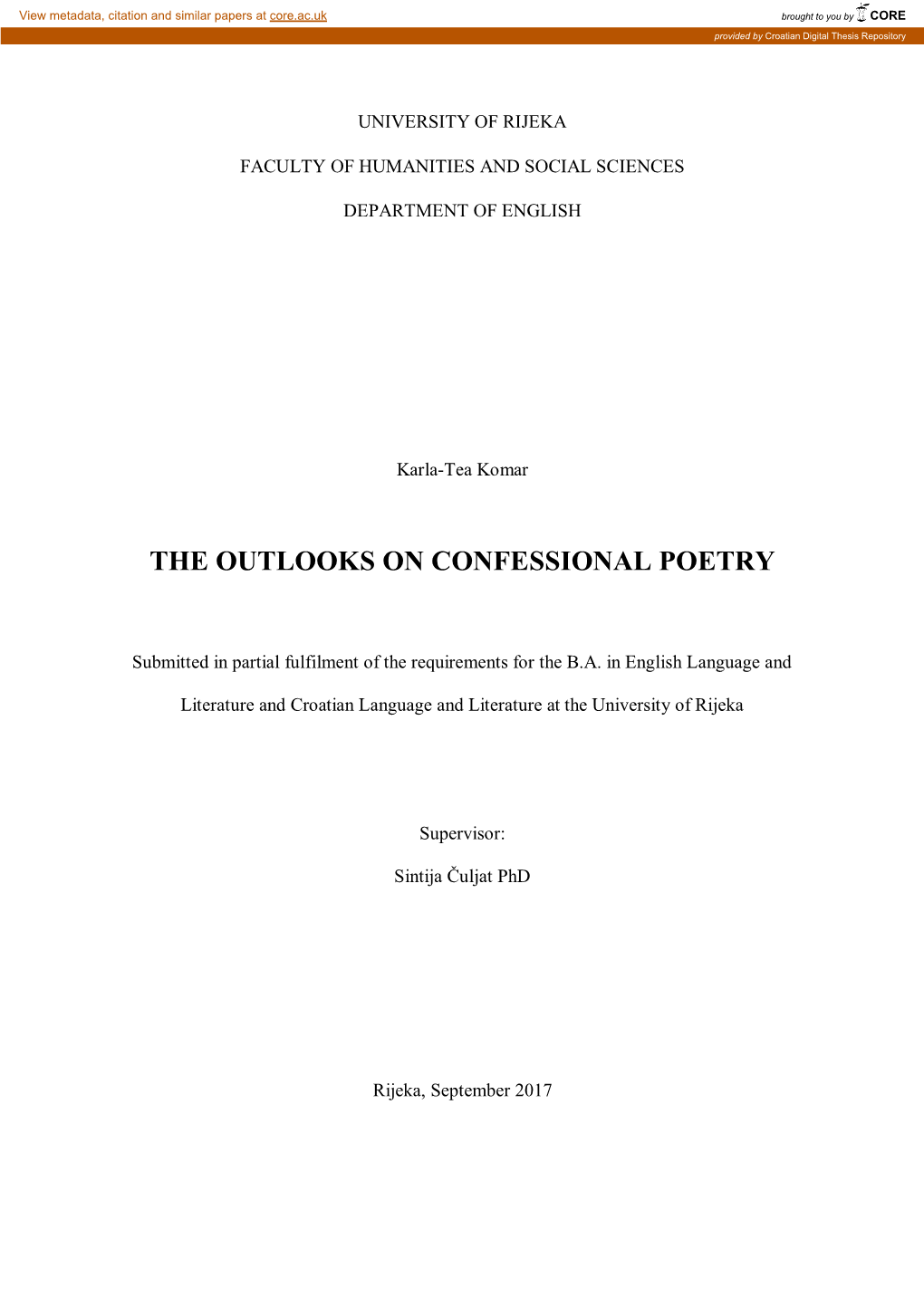 The Outlooks on Confessional Poetry