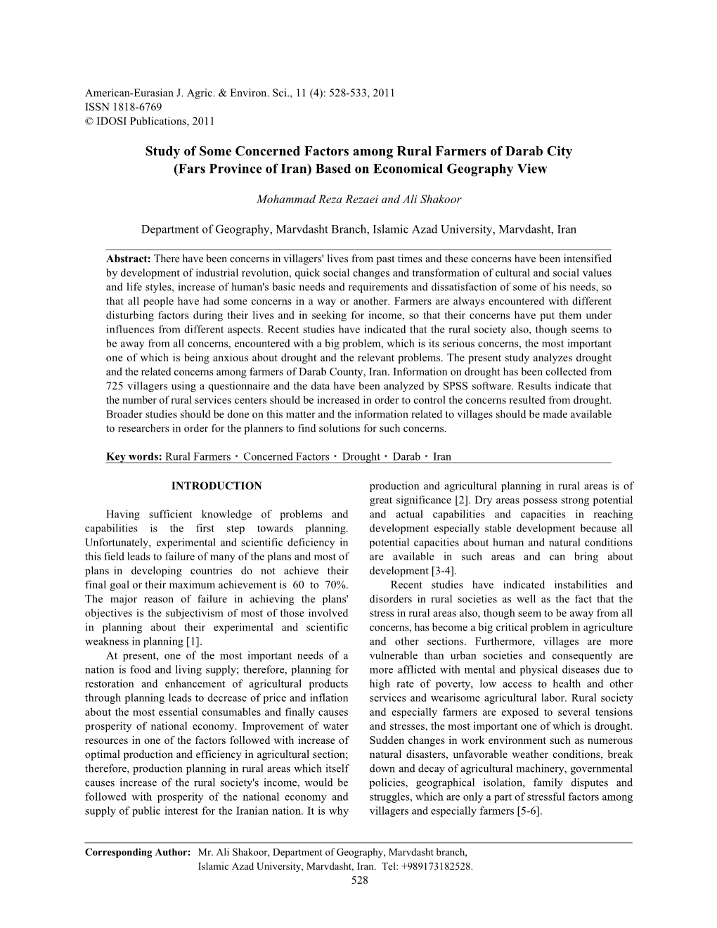 Study of Some Concerned Factors Among Rural Farmers of Darab City (Fars Province of Iran) Based on Economical Geography View