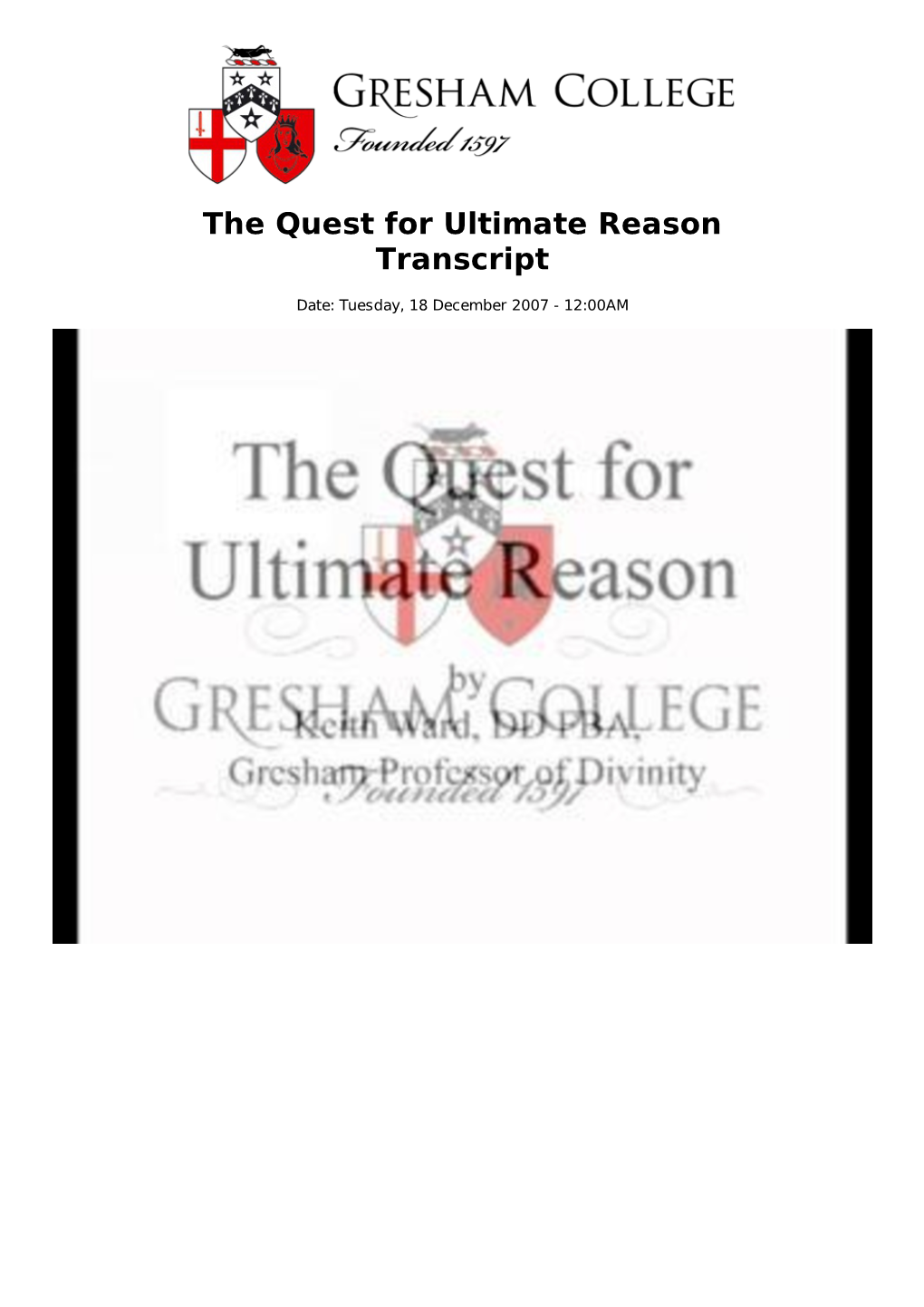 The Quest for Ultimate Reason Transcript