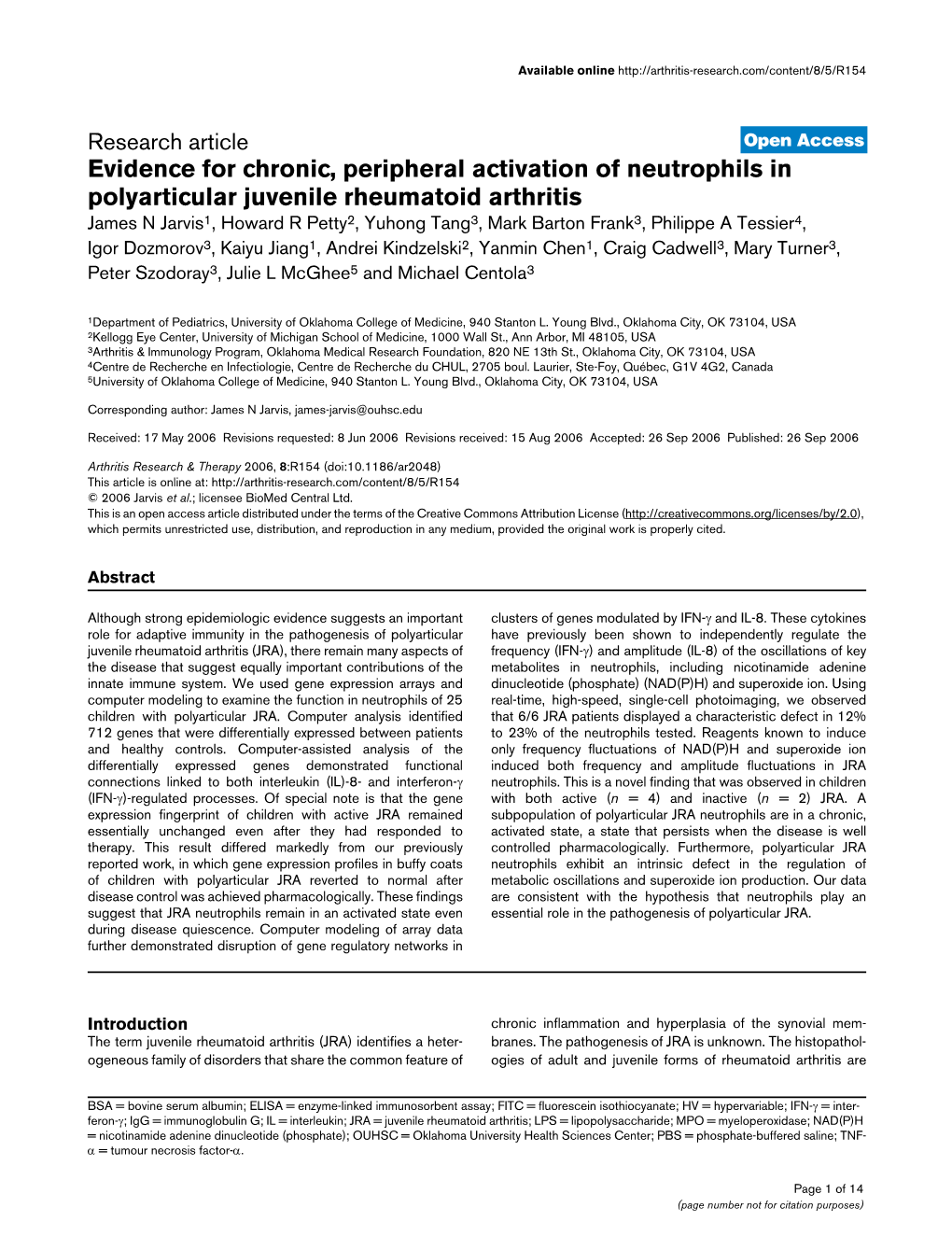 Evidence for Chronic, Peripheral Activation of Neutrophils In