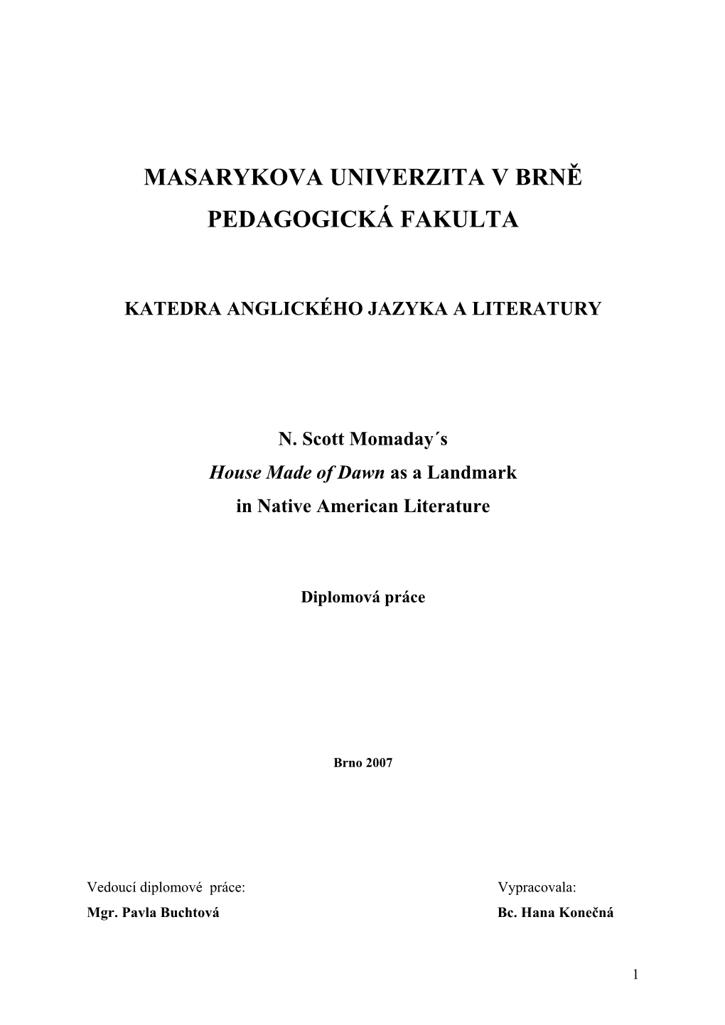 Masarykova Univerzita V Brně Pedagogická Fakulta