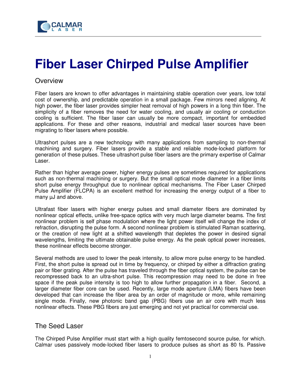 Fiber Laser Chirped Pulse Amplifier