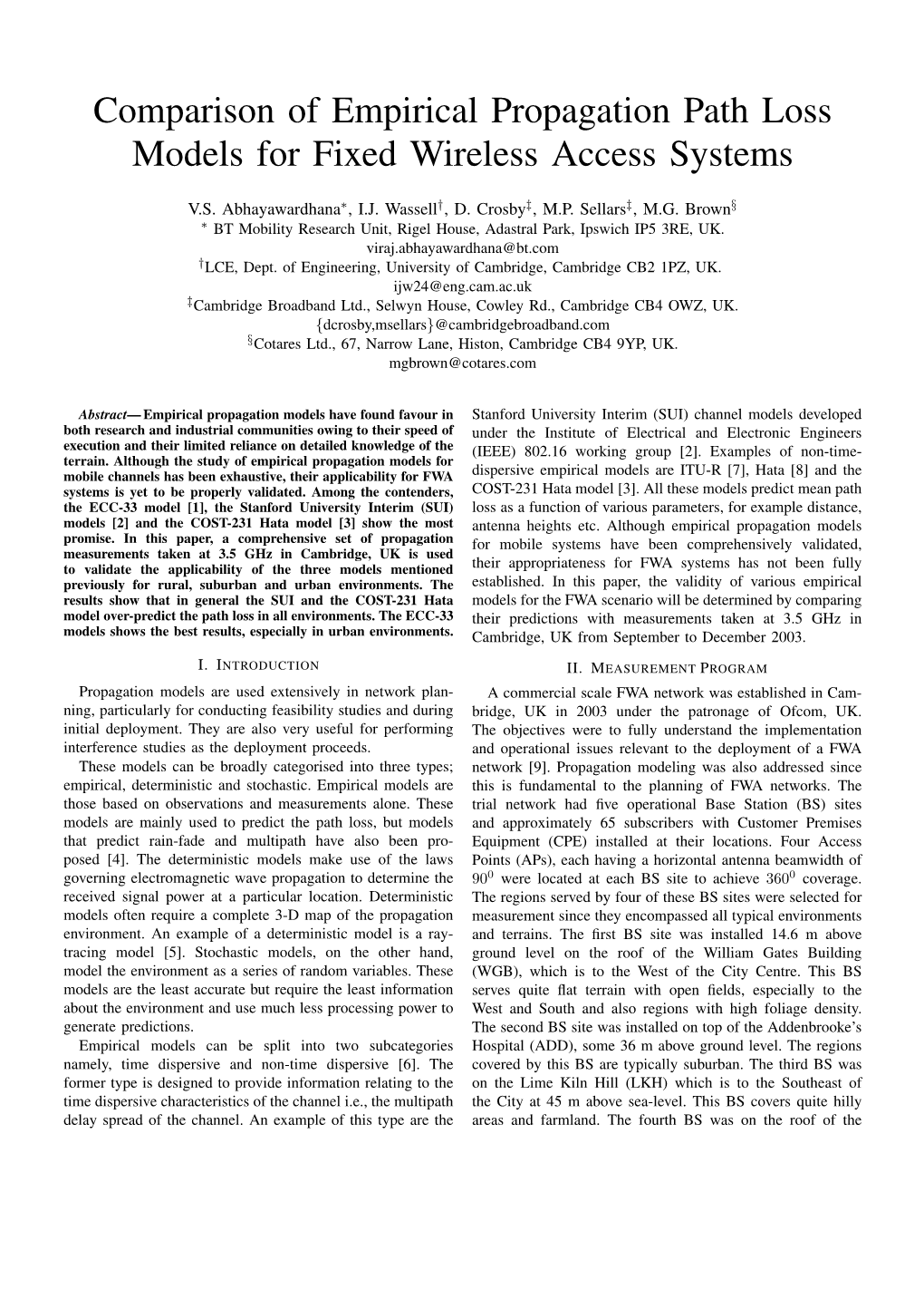 Comparison of Empirical Propagation Path Loss Models for Fixed Wireless Access Systems