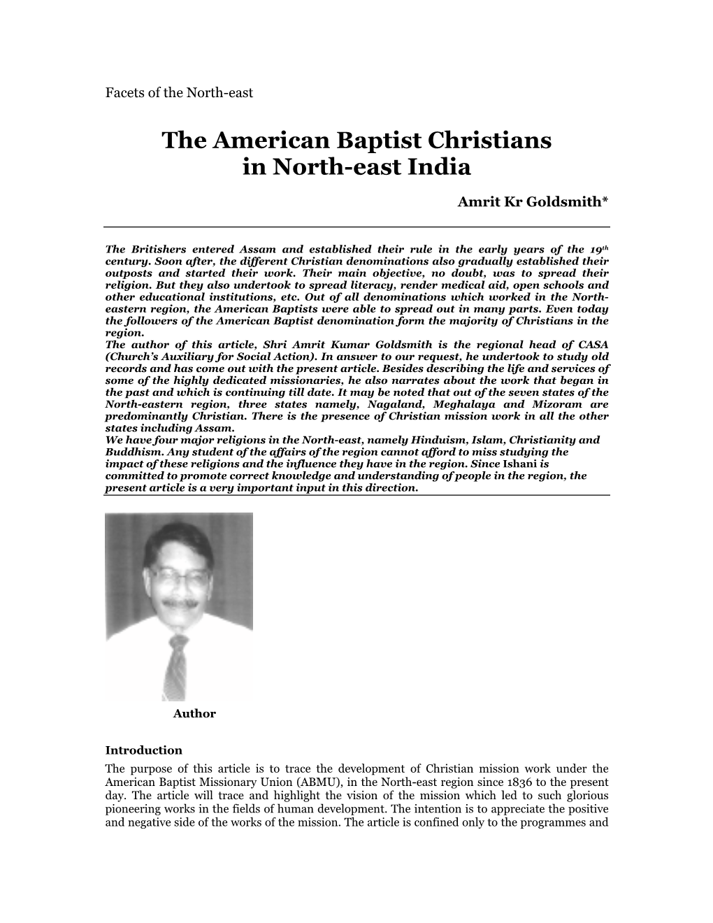 The American Baptist Christians in North-East India