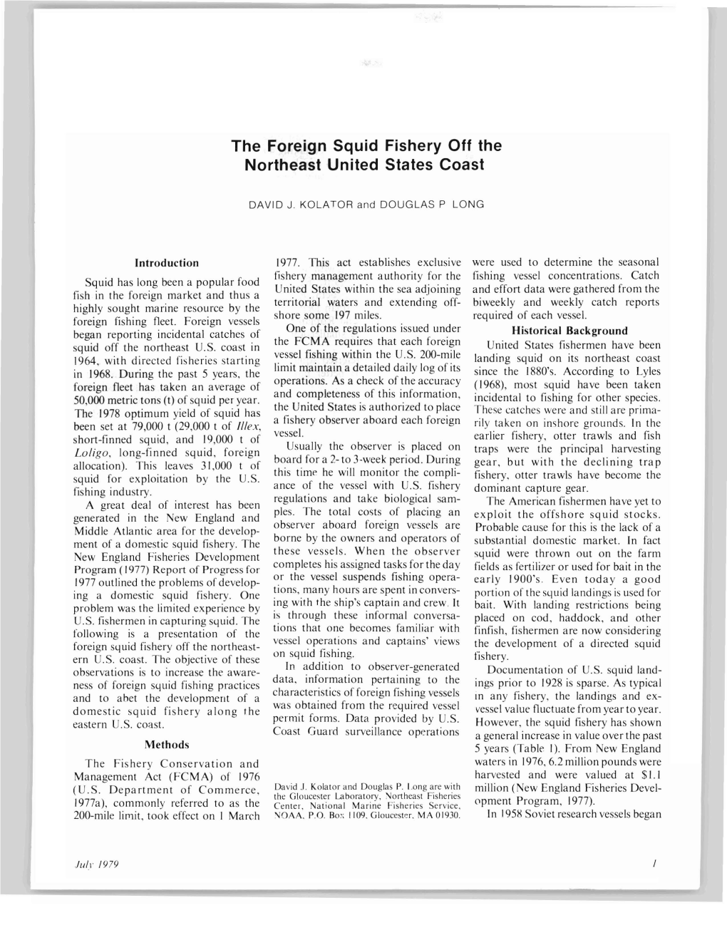 The Foreign Squid Fishery Off the Northeast United States Coast