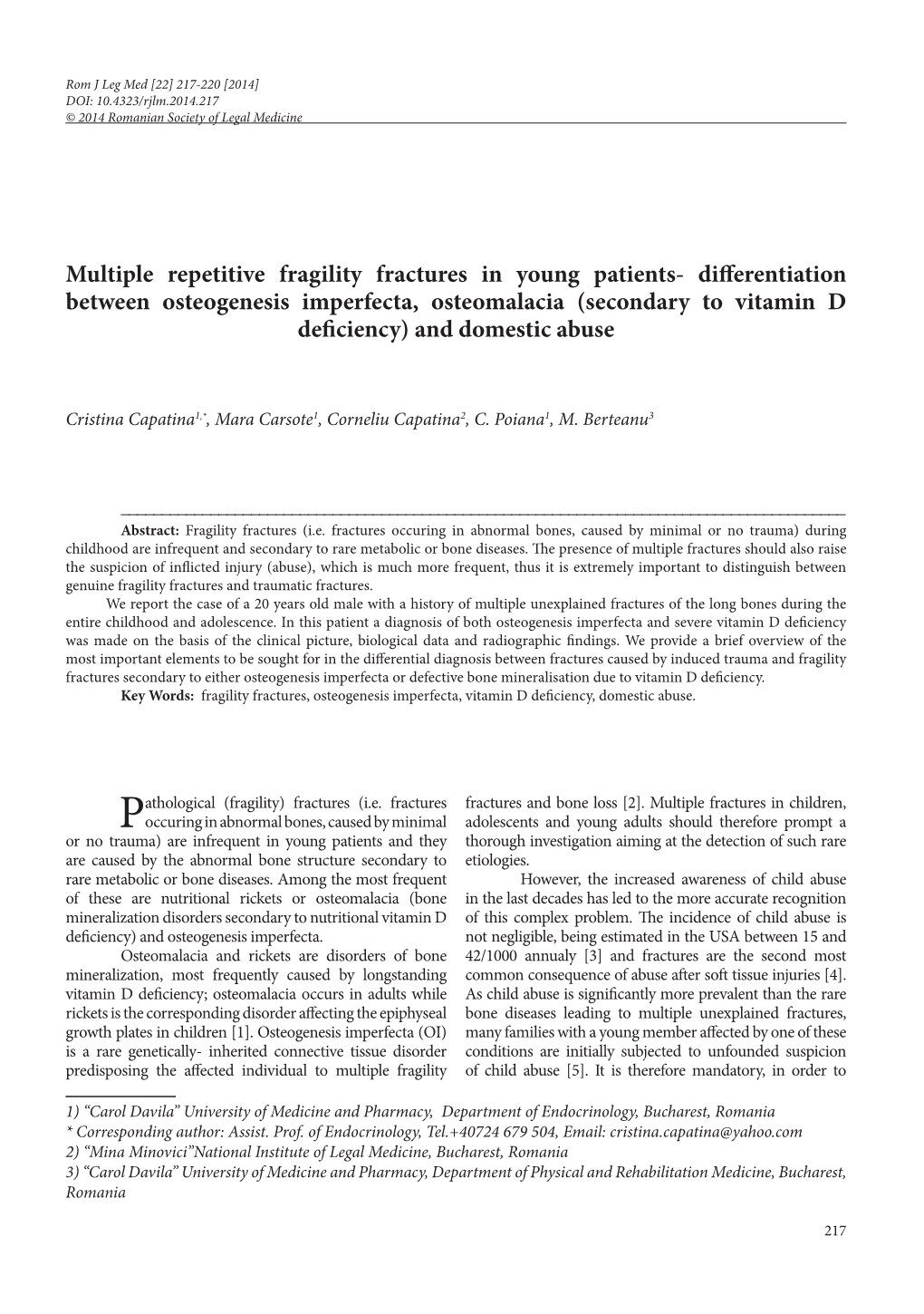 Multiple Repetitive Fragility Fractures in Young Patients