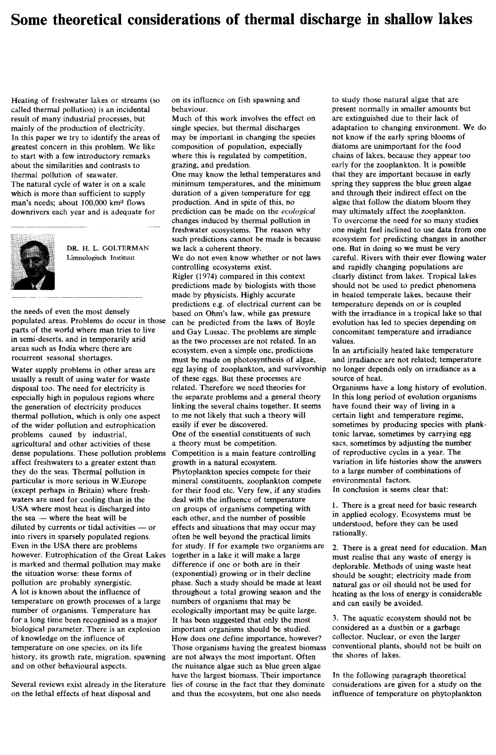 Some Theoretical Considerations of Thermal Discharge in Shallow Lakes