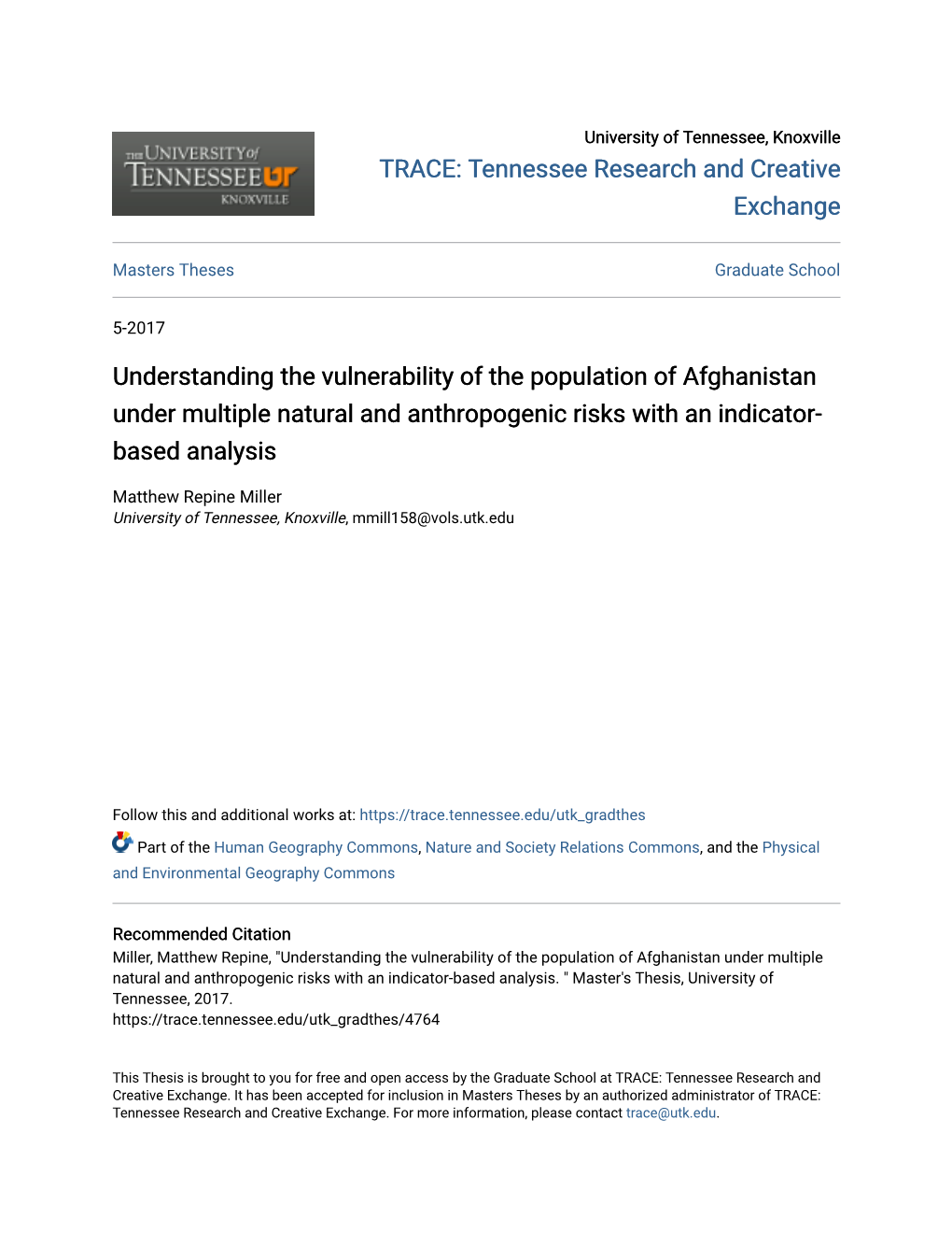 Understanding the Vulnerability of the Population of Afghanistan Under Multiple Natural and Anthropogenic Risks with an Indicator- Based Analysis