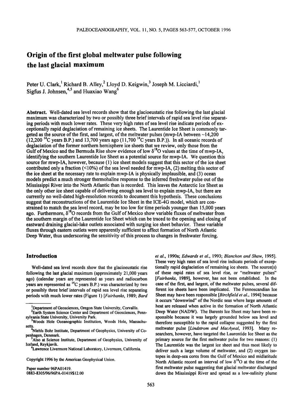 Origin of the First Global Meltwater Pulse Following the Last Glacial Maximum