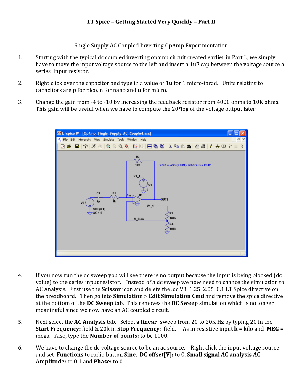 LT Spice – Getting Started Very Quickly – Part II Single Supply AC