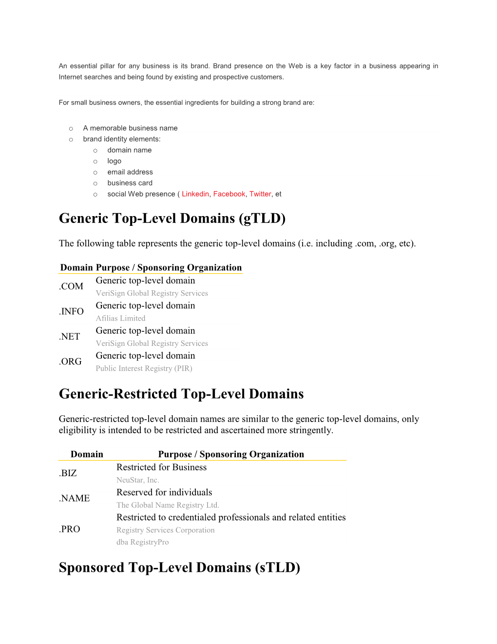 Generic Top-Level Domains (Gtld)