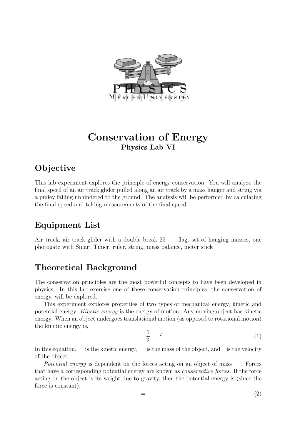 Conservation of Energy Physics Lab VI