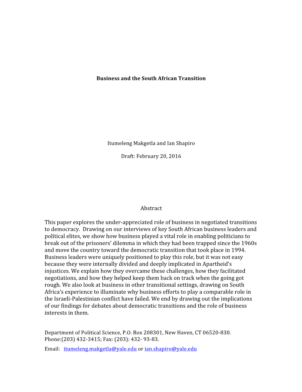 Abstract This Paper Explores the Under-Appreciated Role of Business