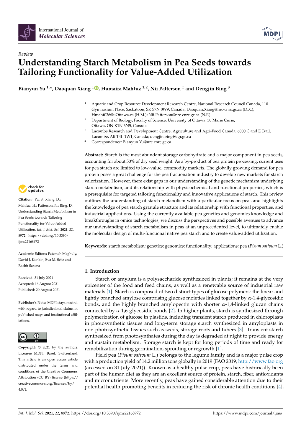 Understanding Starch Metabolism in Pea Seeds Towards Tailoring Functionality for Value-Added Utilization