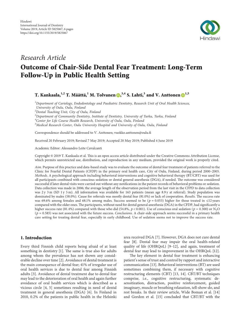 Outcome of Chair-Side Dental Fear Treatment: Long-Term Follow-Up in Public Health Setting