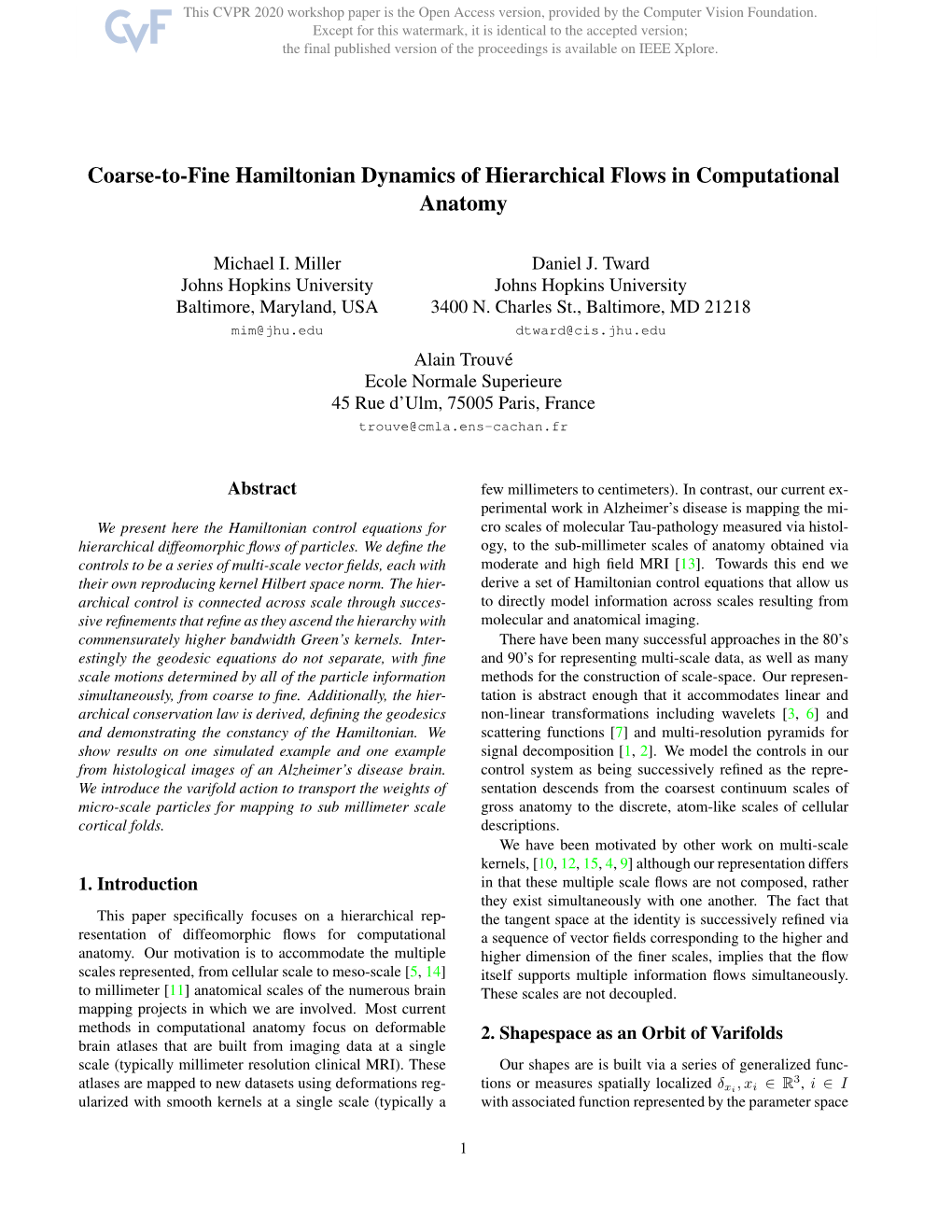 Coarse-To-Fine Hamiltonian Dynamics of Hierarchical Flows in Computational Anatomy
