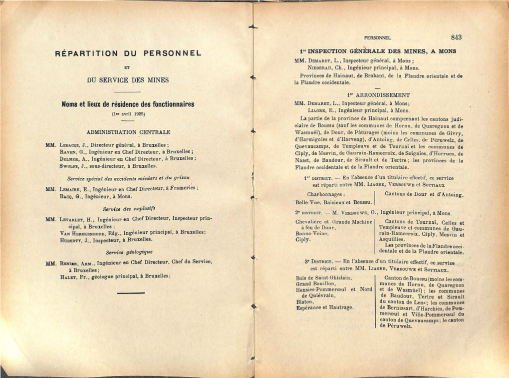 Répartition Du Personnel Et Du Service Des Mines