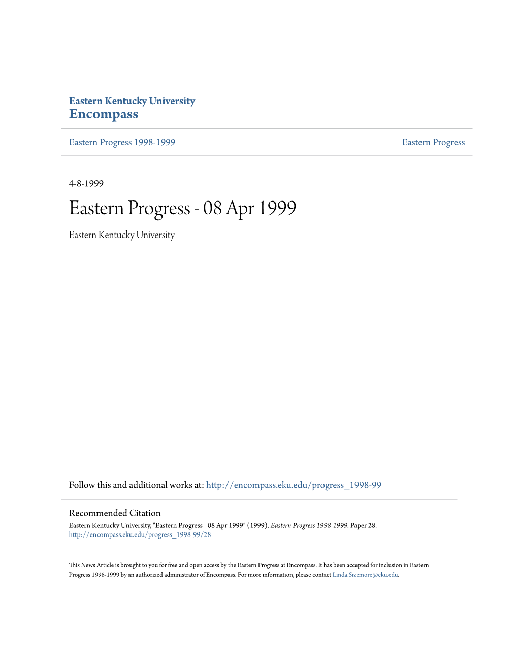 Eastern Progress 1998-1999 Eastern Progress