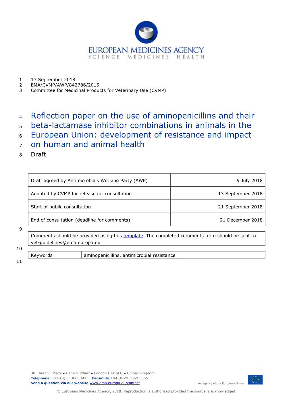 Reflection Paper on the Use of Aminopenicillins and Their Beta