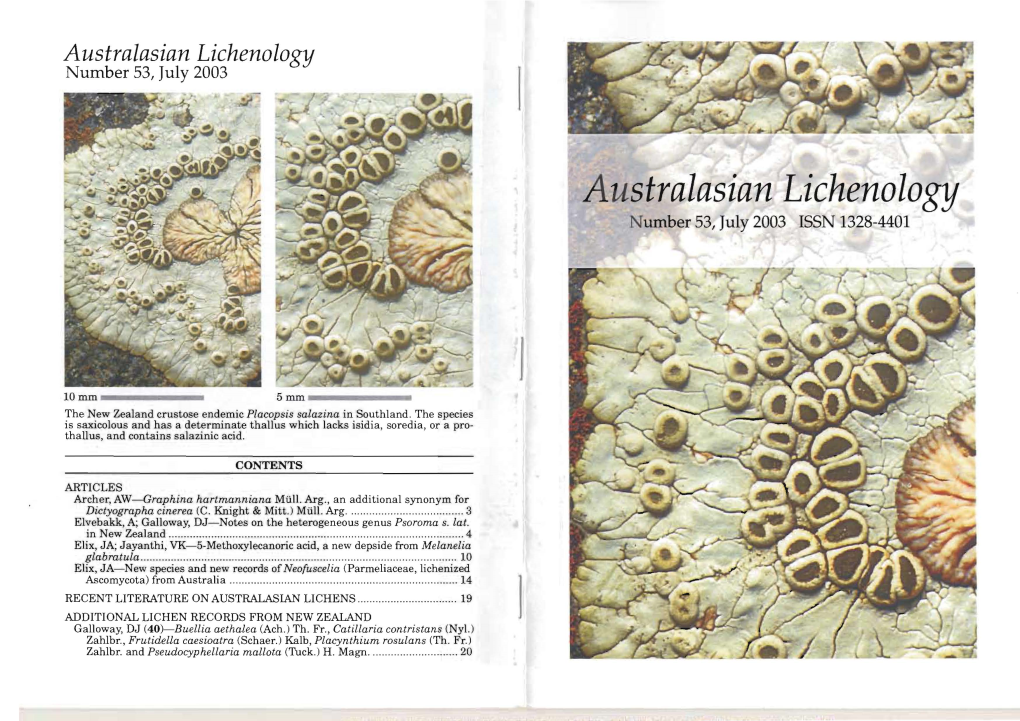 Australasian Lichenology Number 53, July 2003