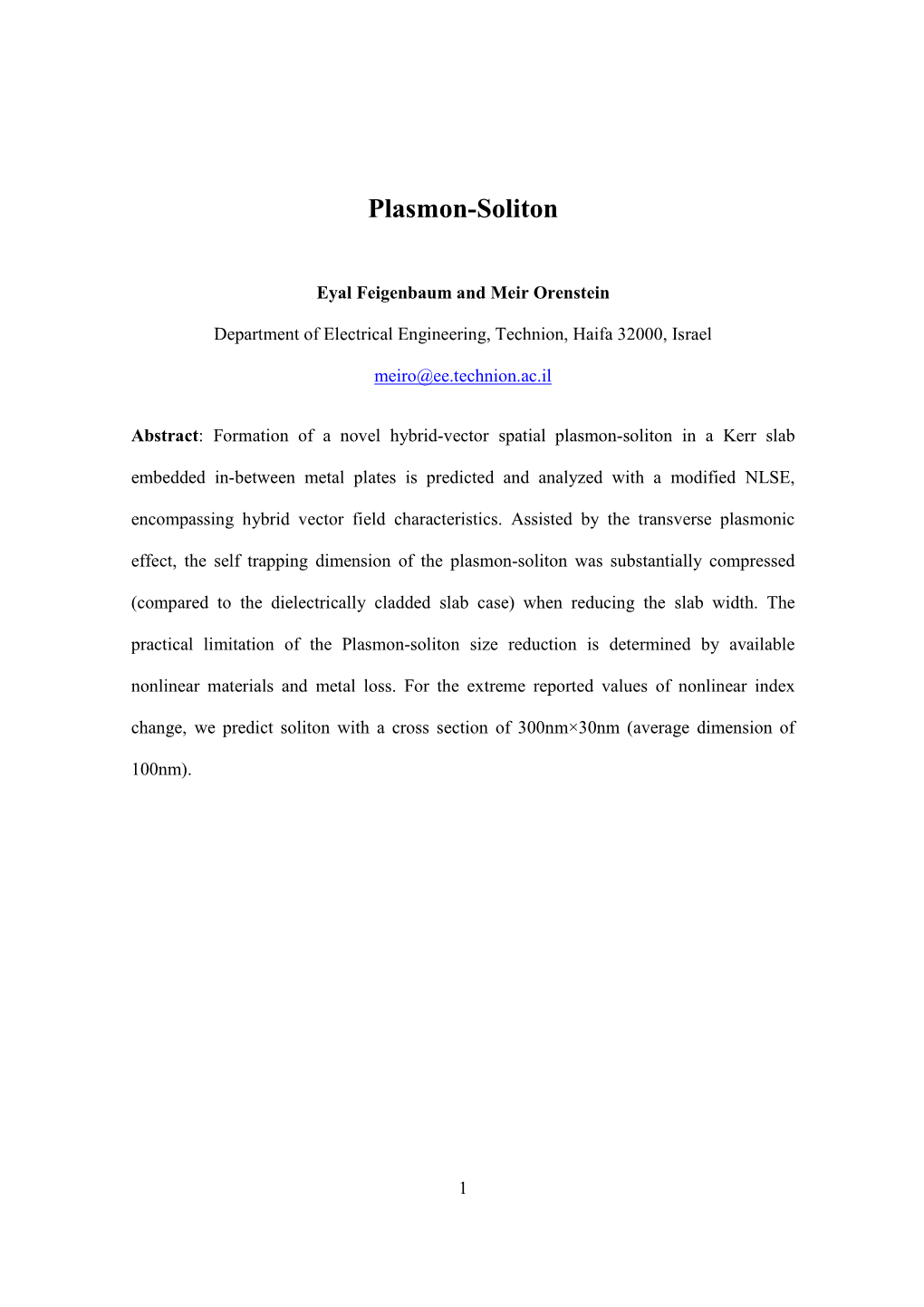 Plasmon-Soliton