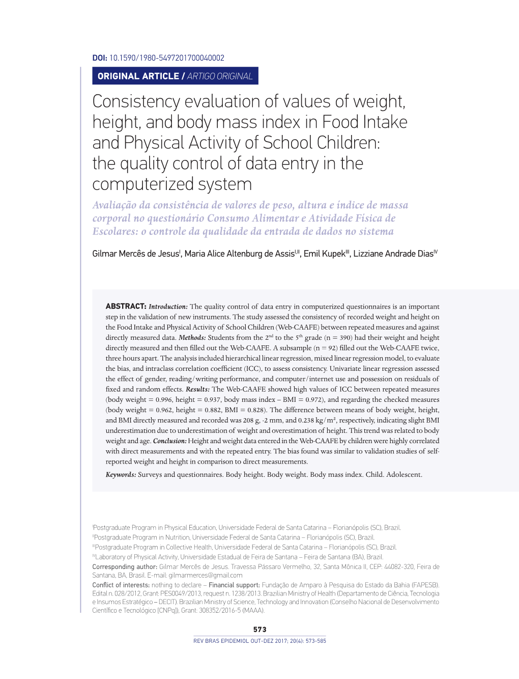 Consistency Evaluation of Values of Weight, Height, and Body