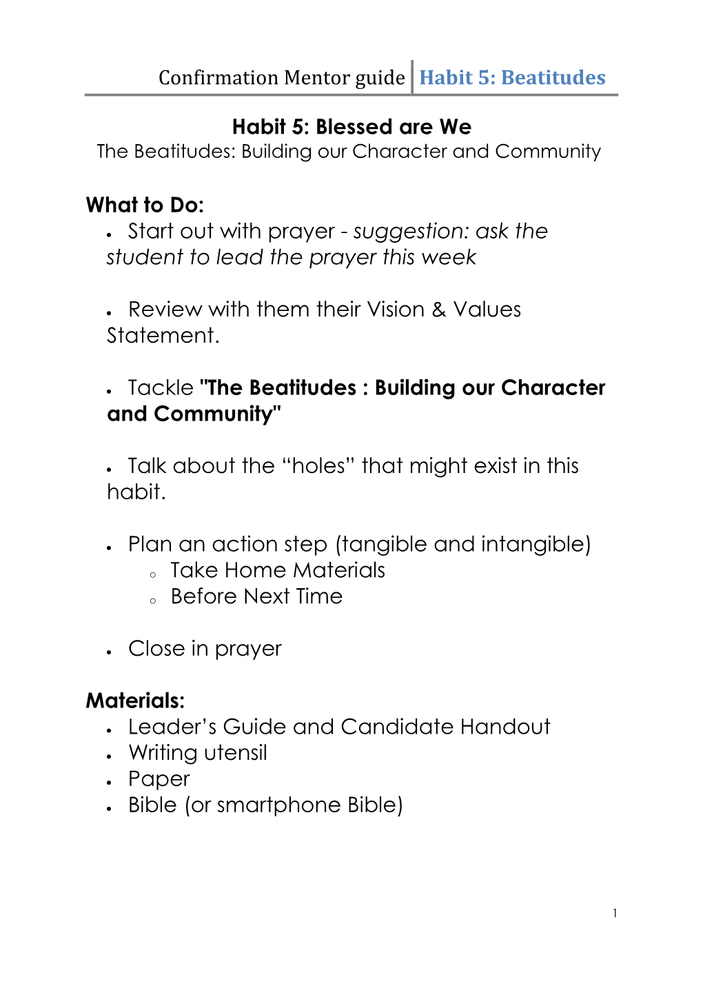 Confirmation Mentor Guide Habit 5: Beatitudes