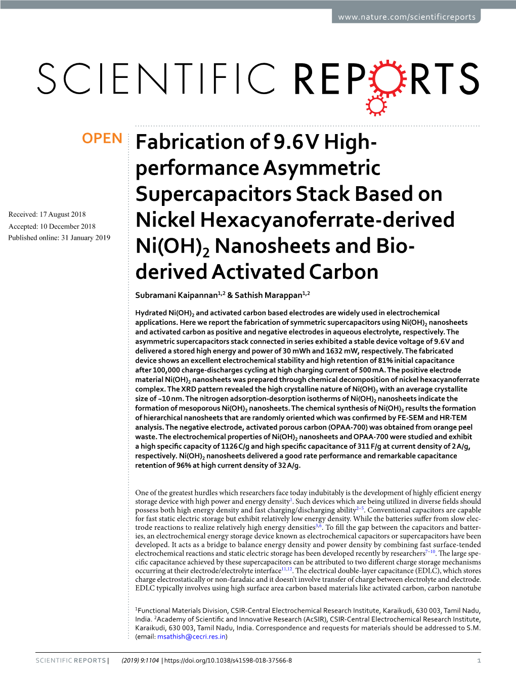 Performance Asymmetric Supercapacitors Stack Based on Nickel Hexacyanoferrate-Derived Ni(OH)