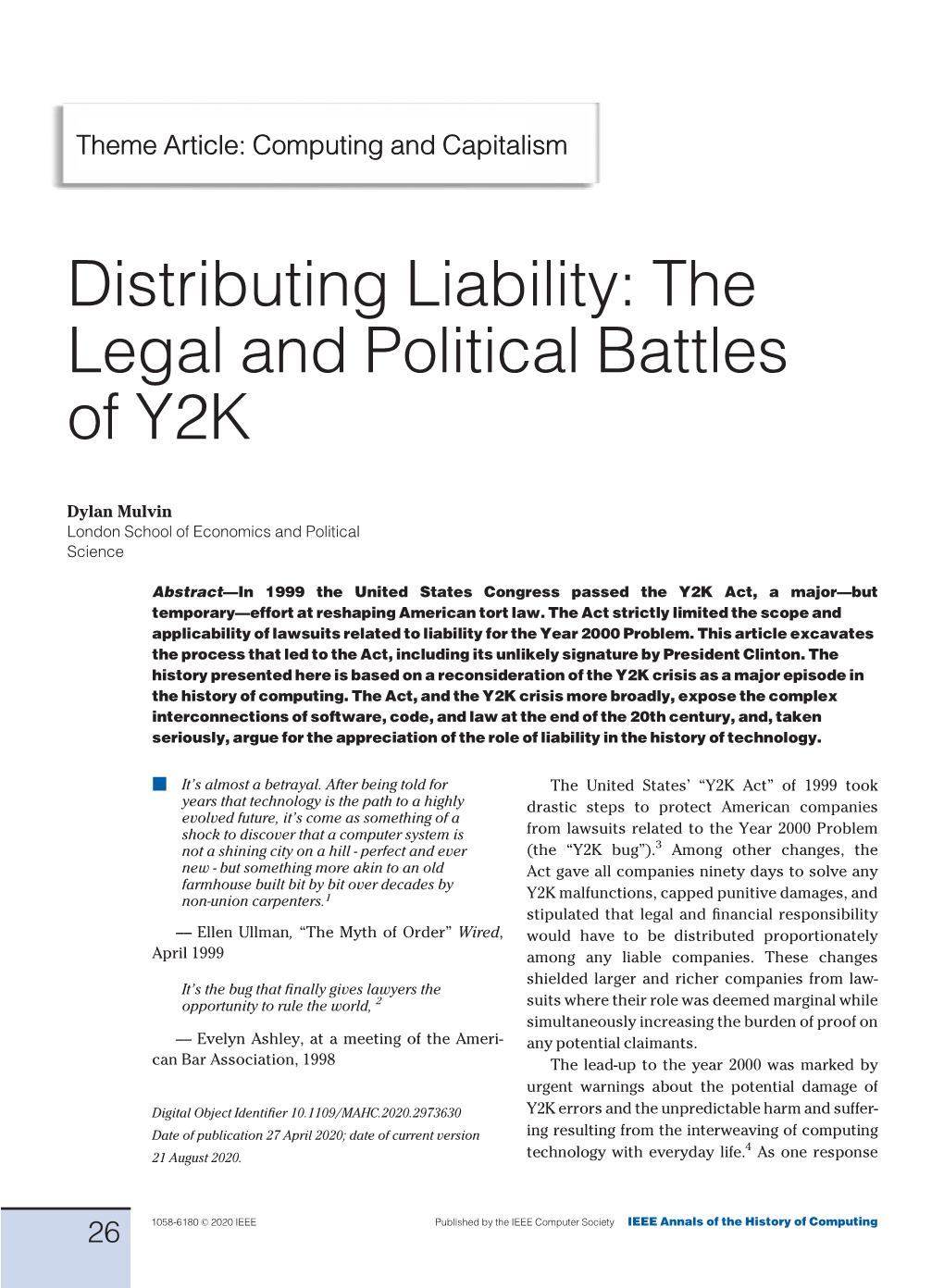 Distributing Liability: the Legal and Political Battles of Y2K