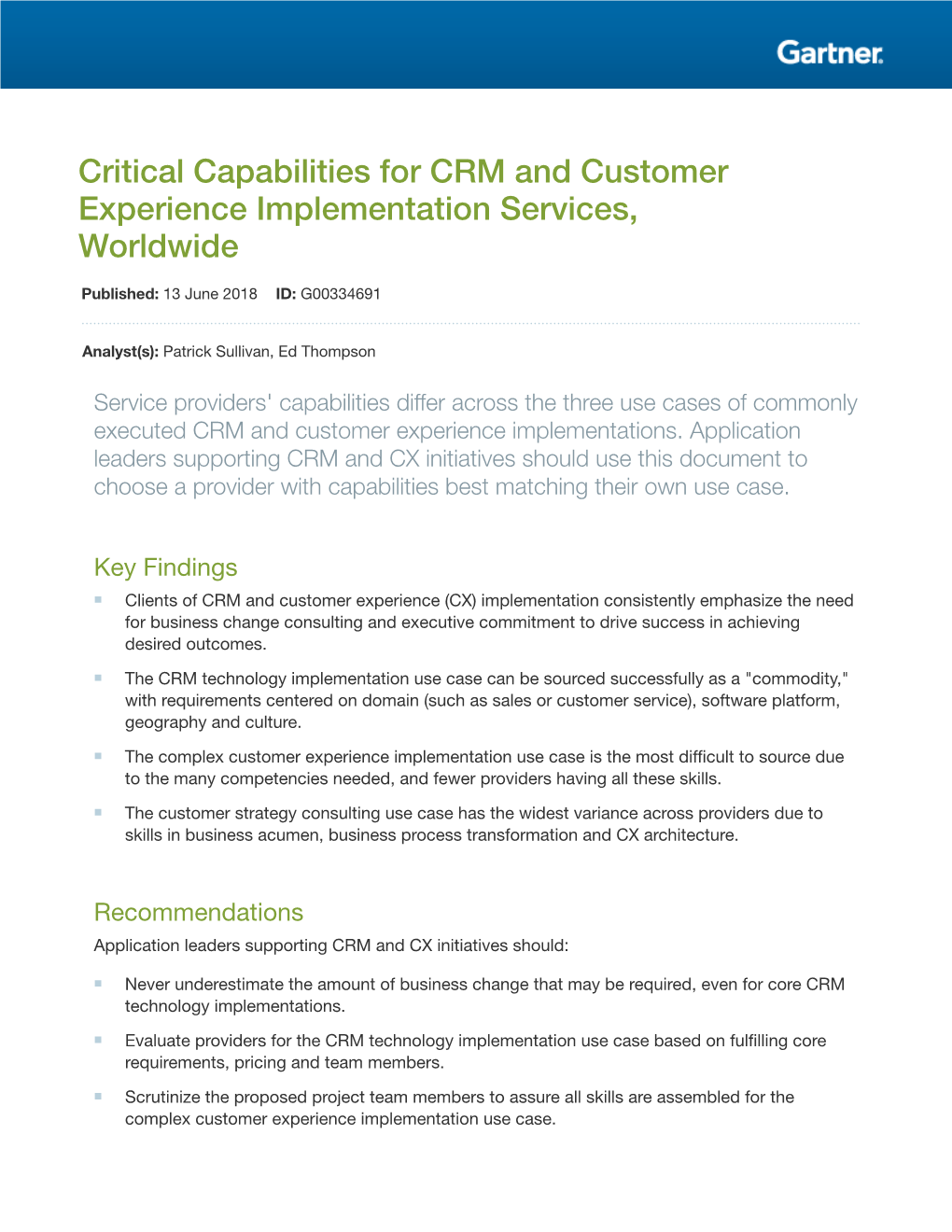 Critical Capabilities for CRM and Customer Experience Implementation Services, Worldwide