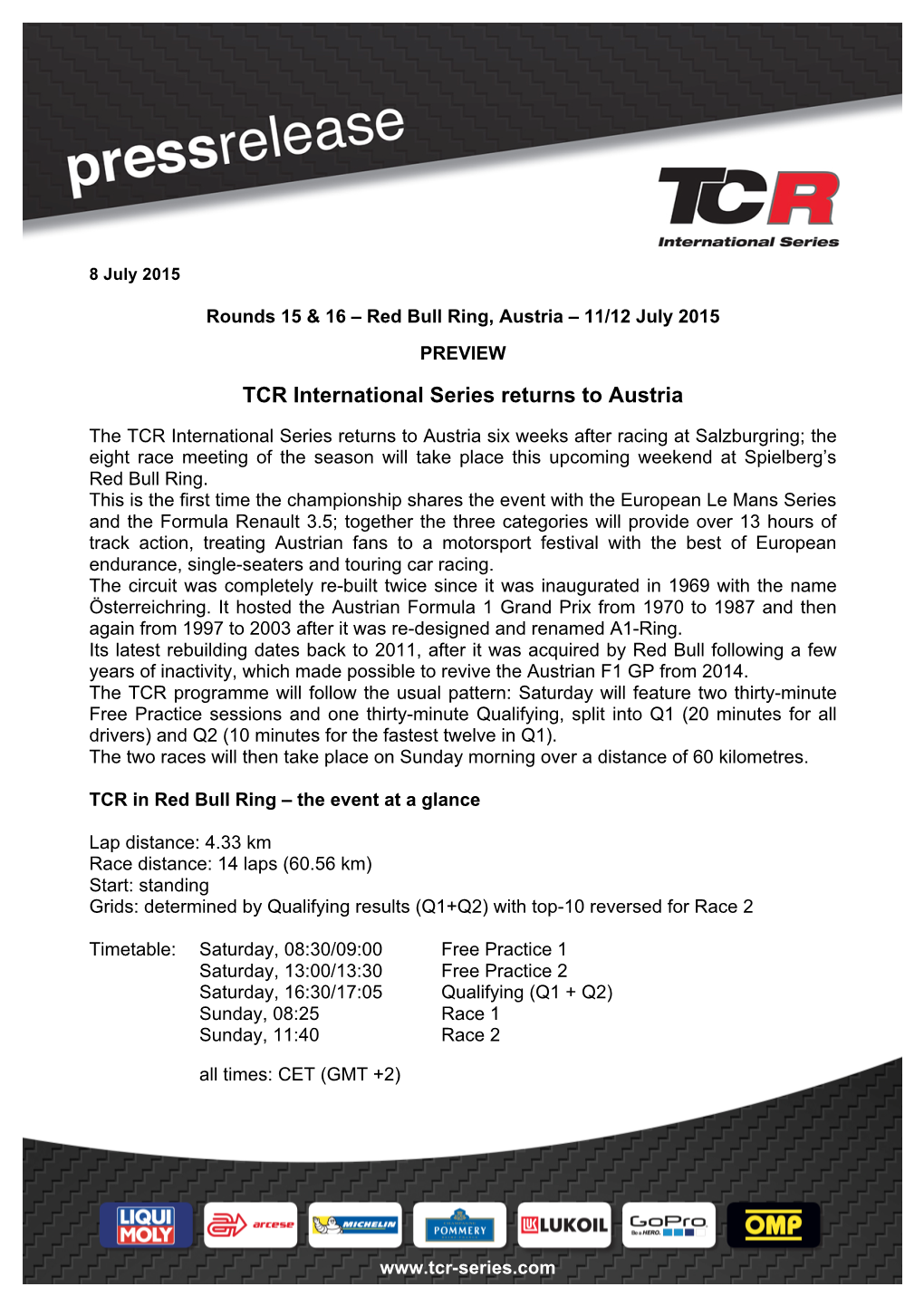TCR International Series Returns to Austria
