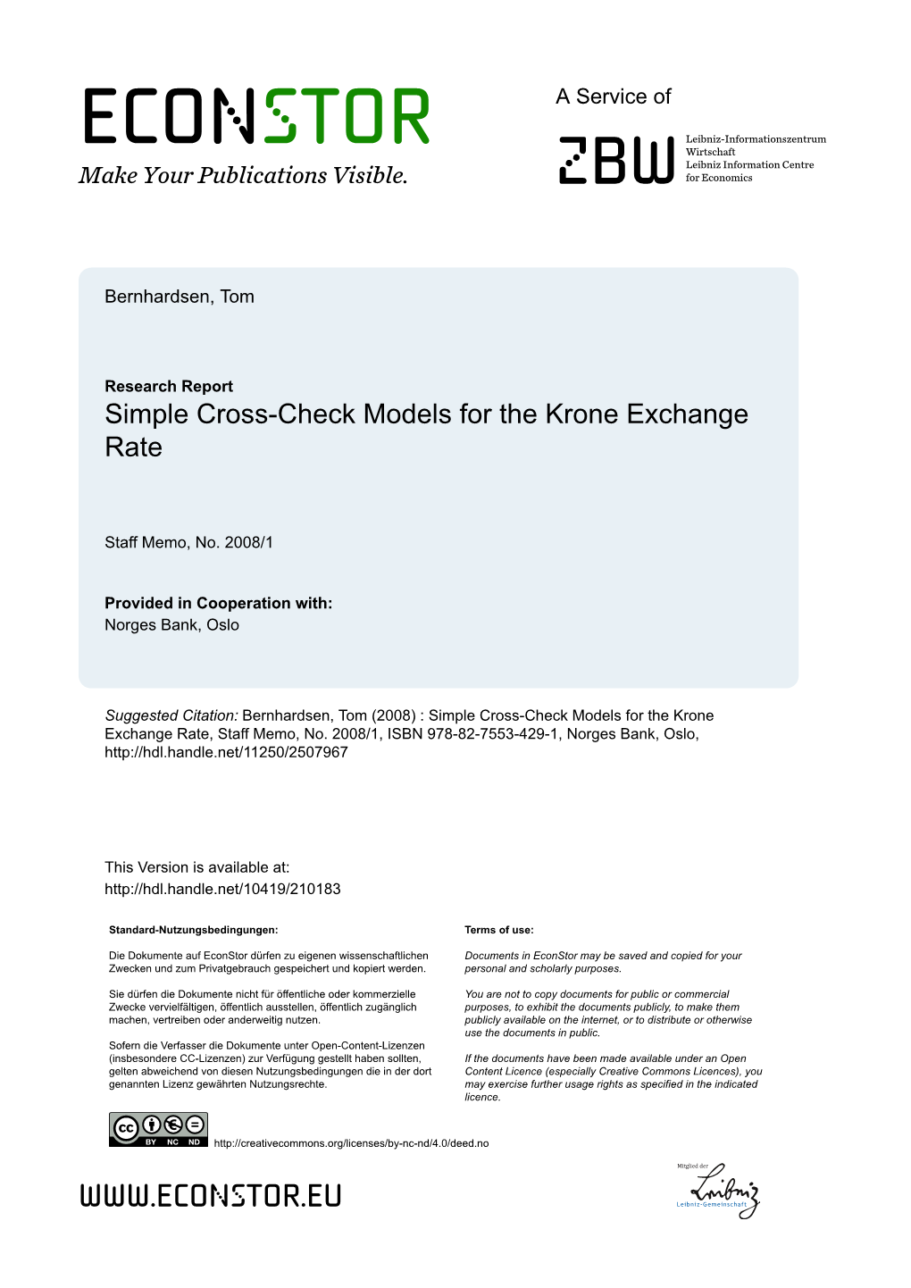 Simple Cross-Check Models for the Krone Exchange Rate