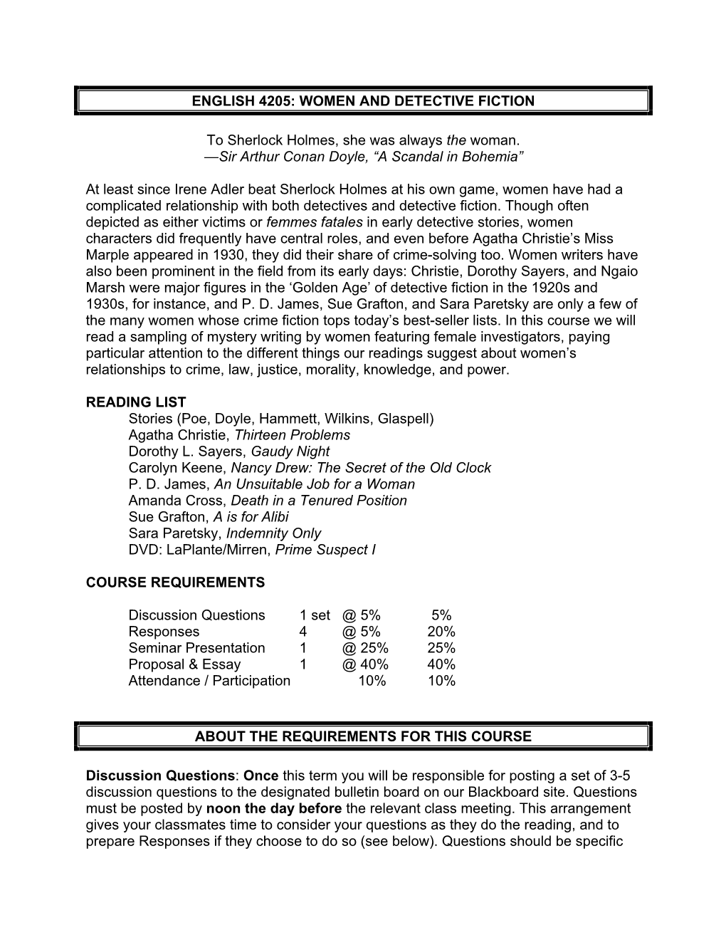 English 4205: Women and Detective Fiction