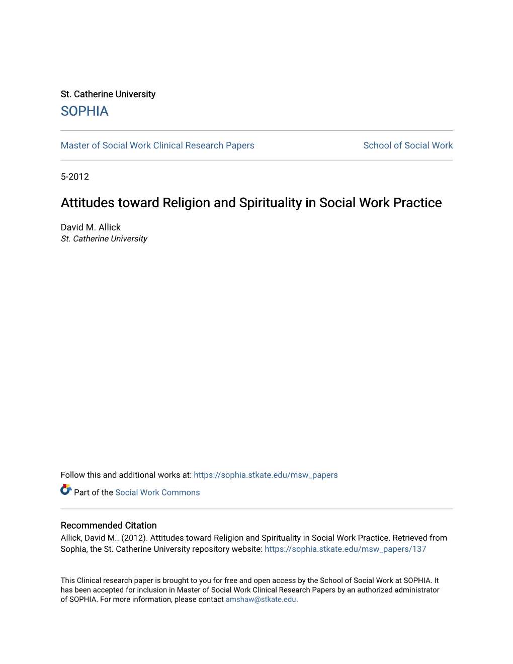 Attitudes Toward Religion and Spirituality in Social Work Practice