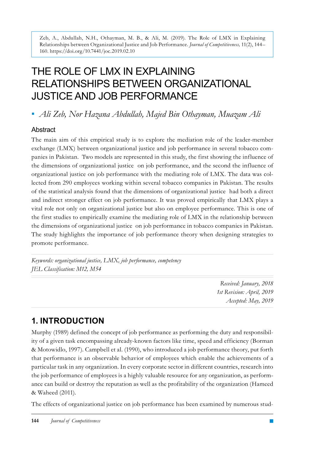 The Role of LMX in Explaining Relationships Between Organizational Justice and Job Performance