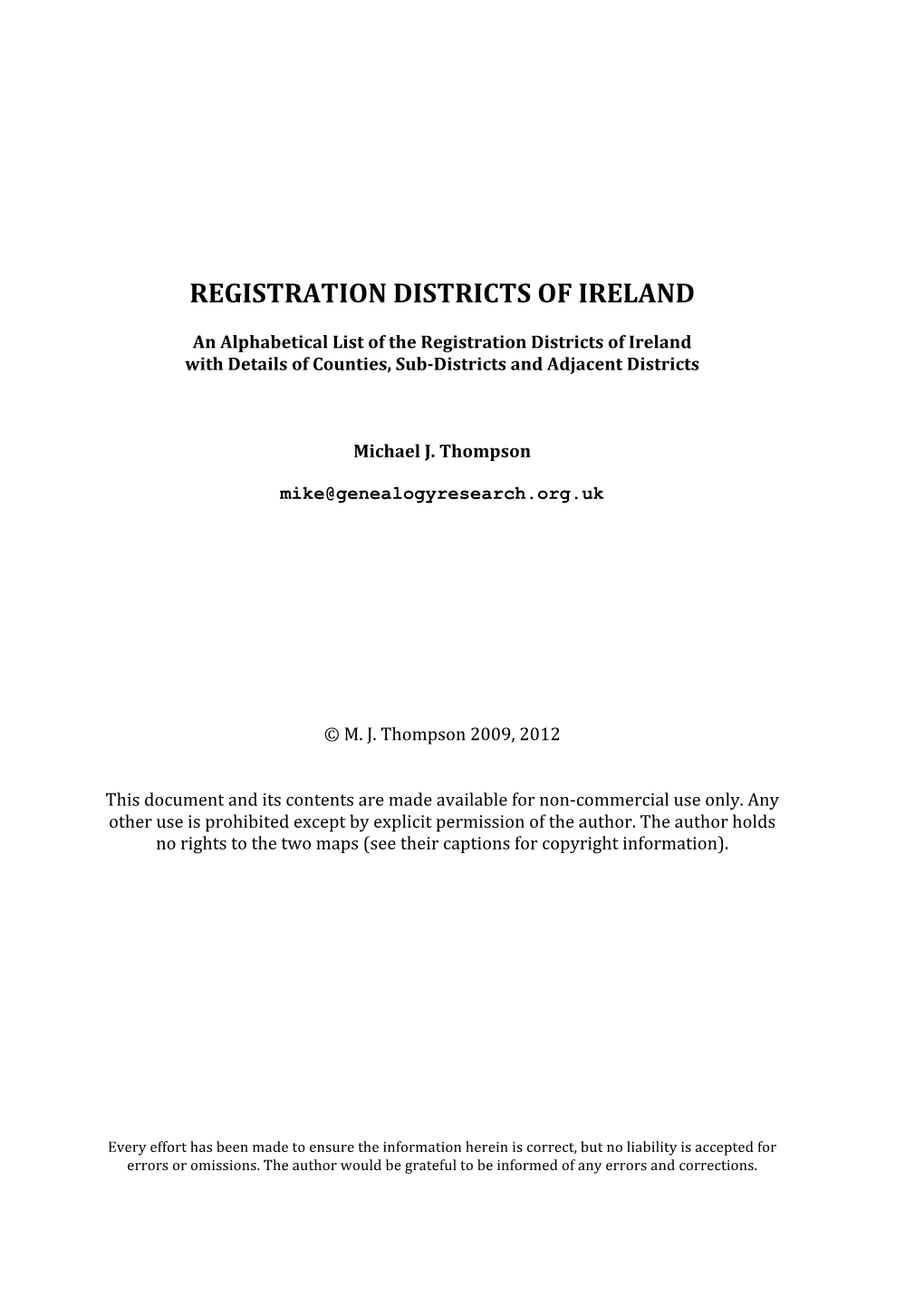 Registration Districts of Ireland