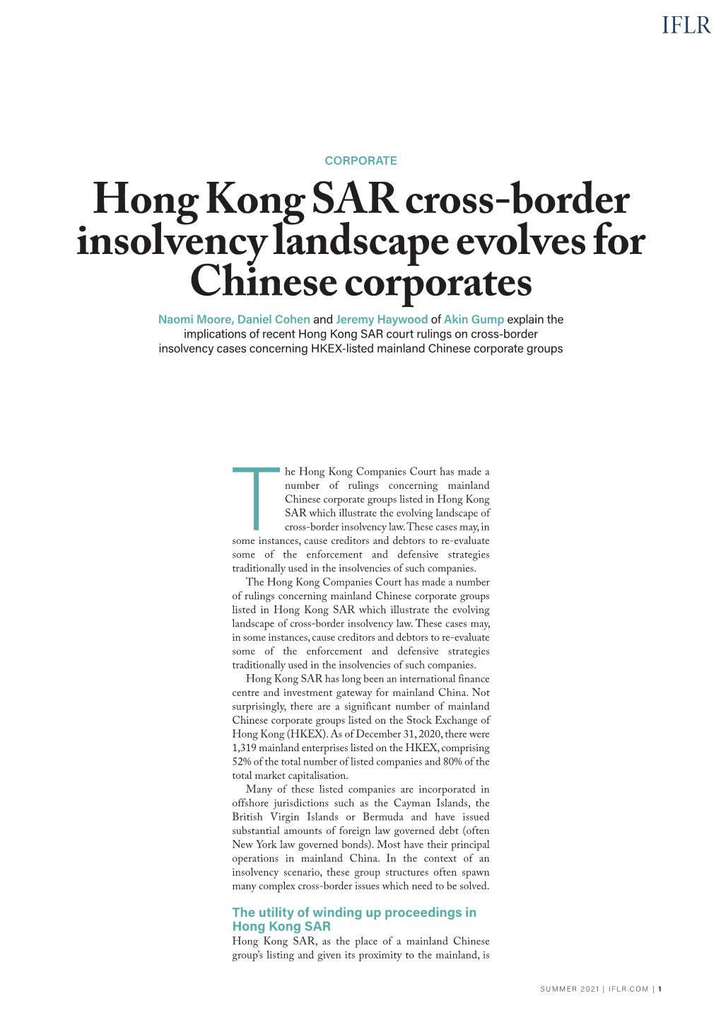 Hong Kong SAR Cross-Border Insolvency Landscape Evolves For