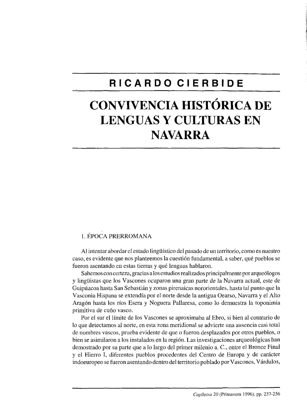 Ricardo Cierbide Convivencia Histórica De Lenguas Y Culturas En Navarra