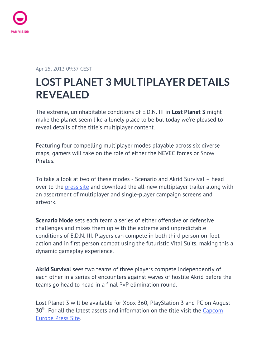 Lost Planet 3 Multiplayer Details Revealed