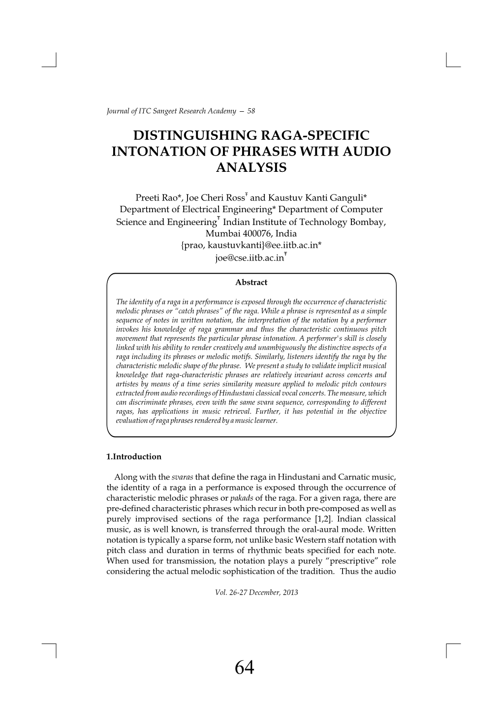 Distinguishing Raga-Specific Intonation of Phrases with Audio Analysis